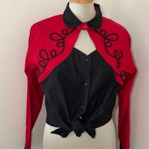 Vintage Side Saddle red black western county rodeo shirt top medium m